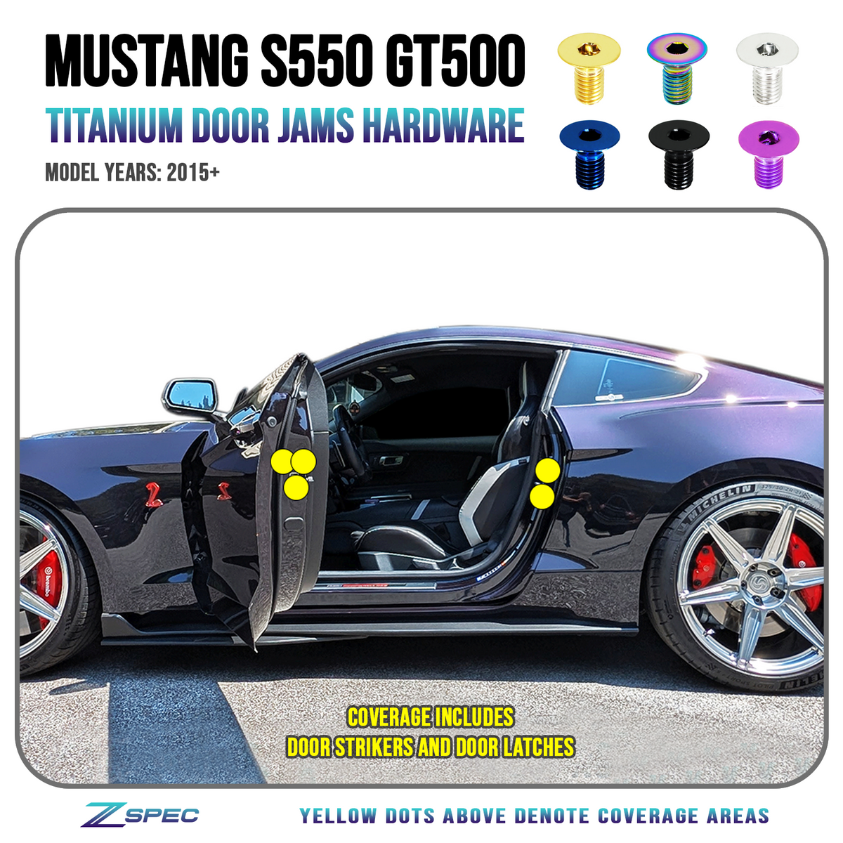 ZSPEC Door-Jams Fastener Kit for the '15-23 Ford Mustang S550, Titanium