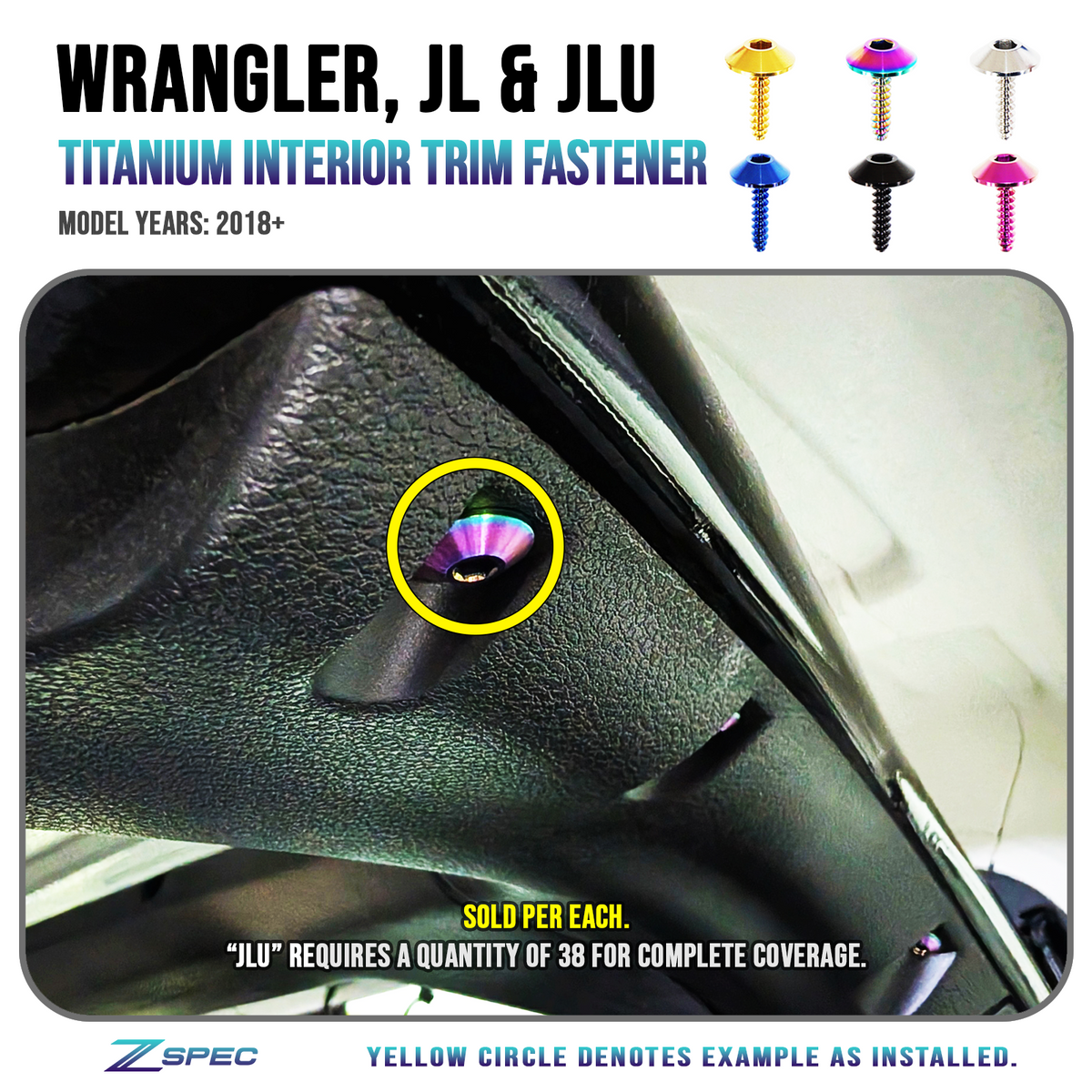 ZSPEC Interior Overhead Trim Fastener for 2018+ Jeep JLU Wrangler, Titanium