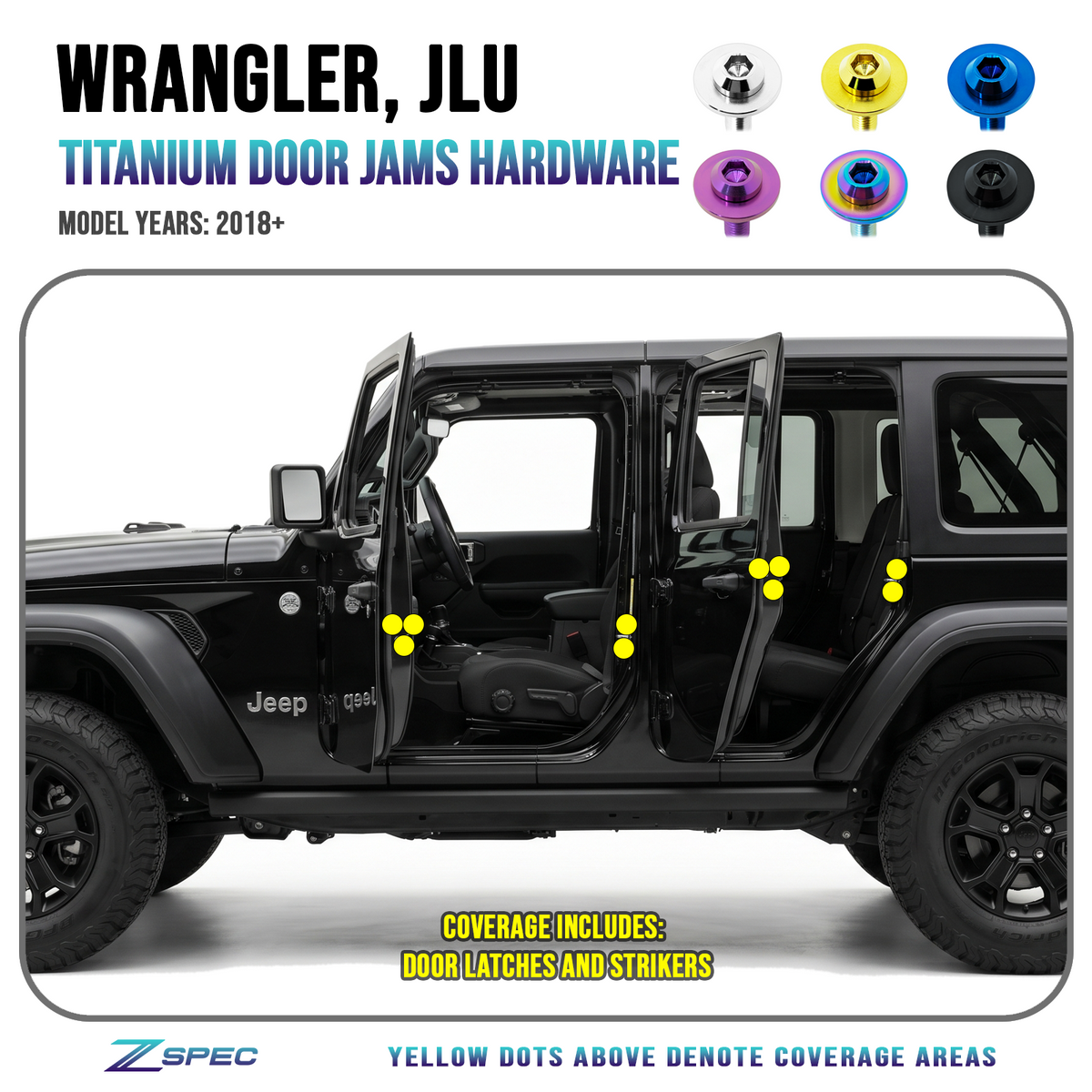 ZSPEC Door Jams Hardware Kit for 2018+ Jeep JL & JLU Wrangler, Titanium