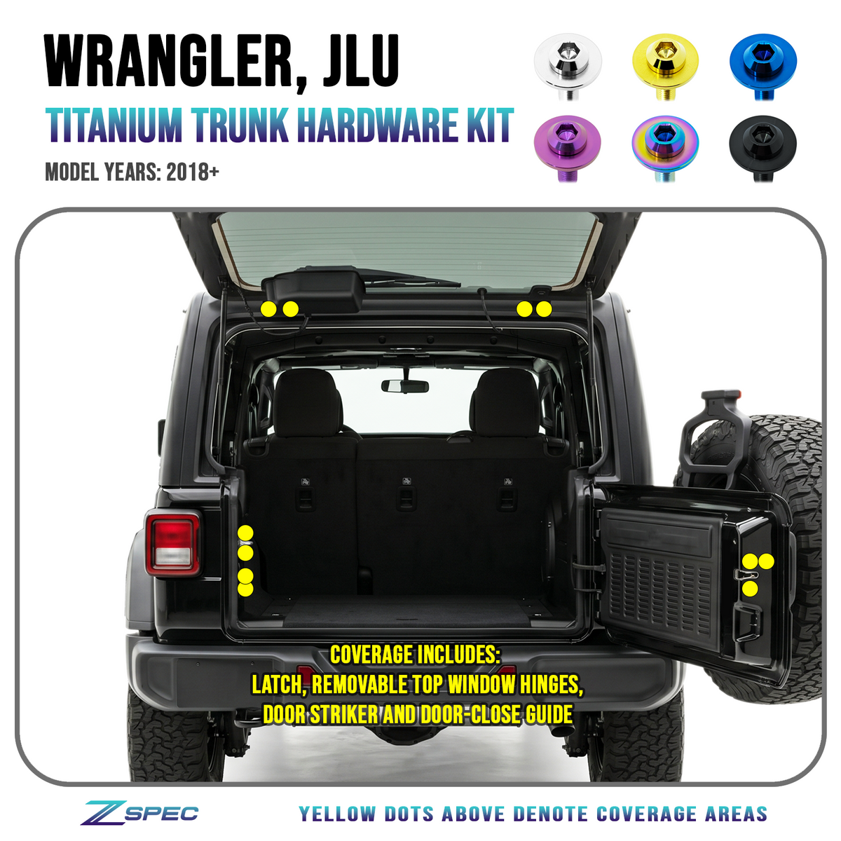 ZSPEC Trunk-Area Hardware Kit for 2018+ Jeep JL & JLU Wrangler, Titanium