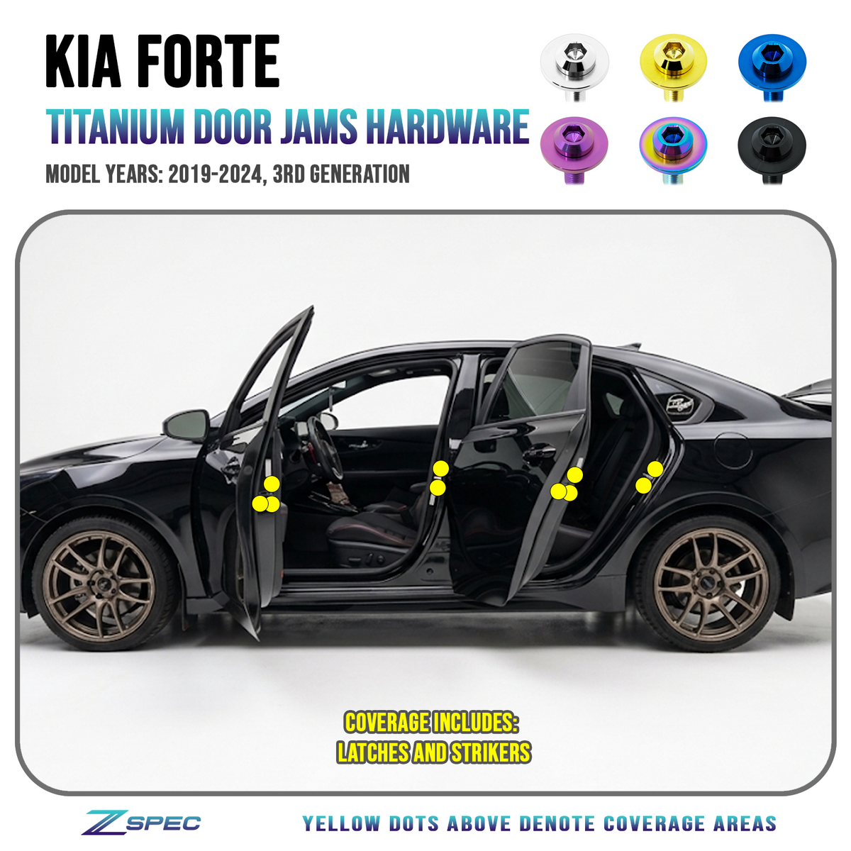 ZSPEC Titanium Door-Jams Fastener Kit for 2020-24 Kia Forte BD 1.6L