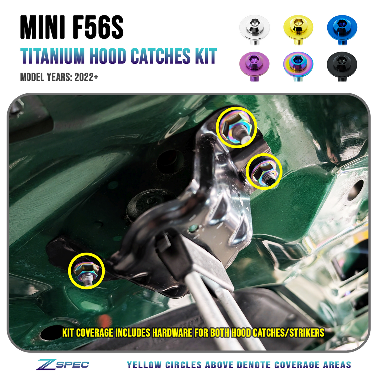 ZSPEC Hood Catches Strikers Titanium Hardware for '22+ Mini Cooper F56s