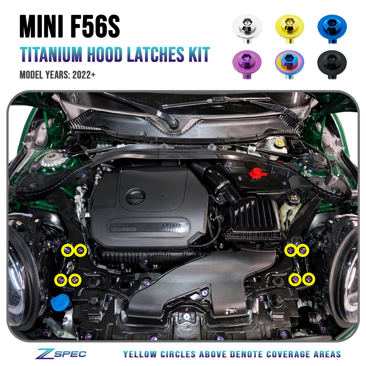ZSPEC Hood Latches Titanium Hardware Kit for the '22+ Mini Cooper F56s