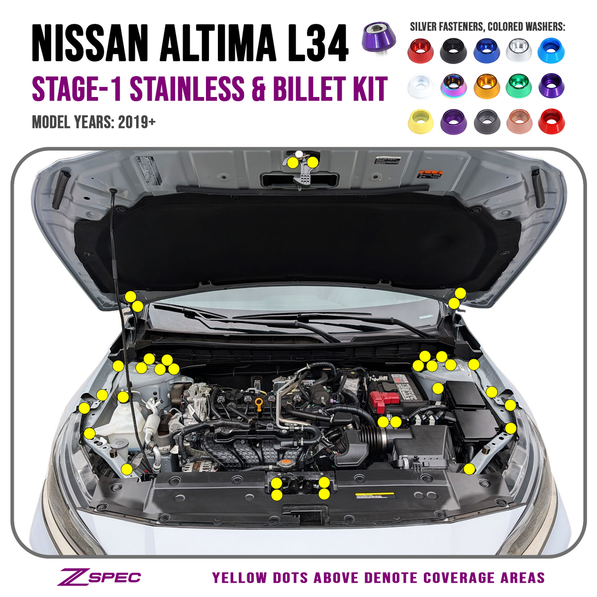 ZSPEC Stage-1 Dress Up Bolts® Hardware Kit for Nissan Altima L34, Stainless & Billet