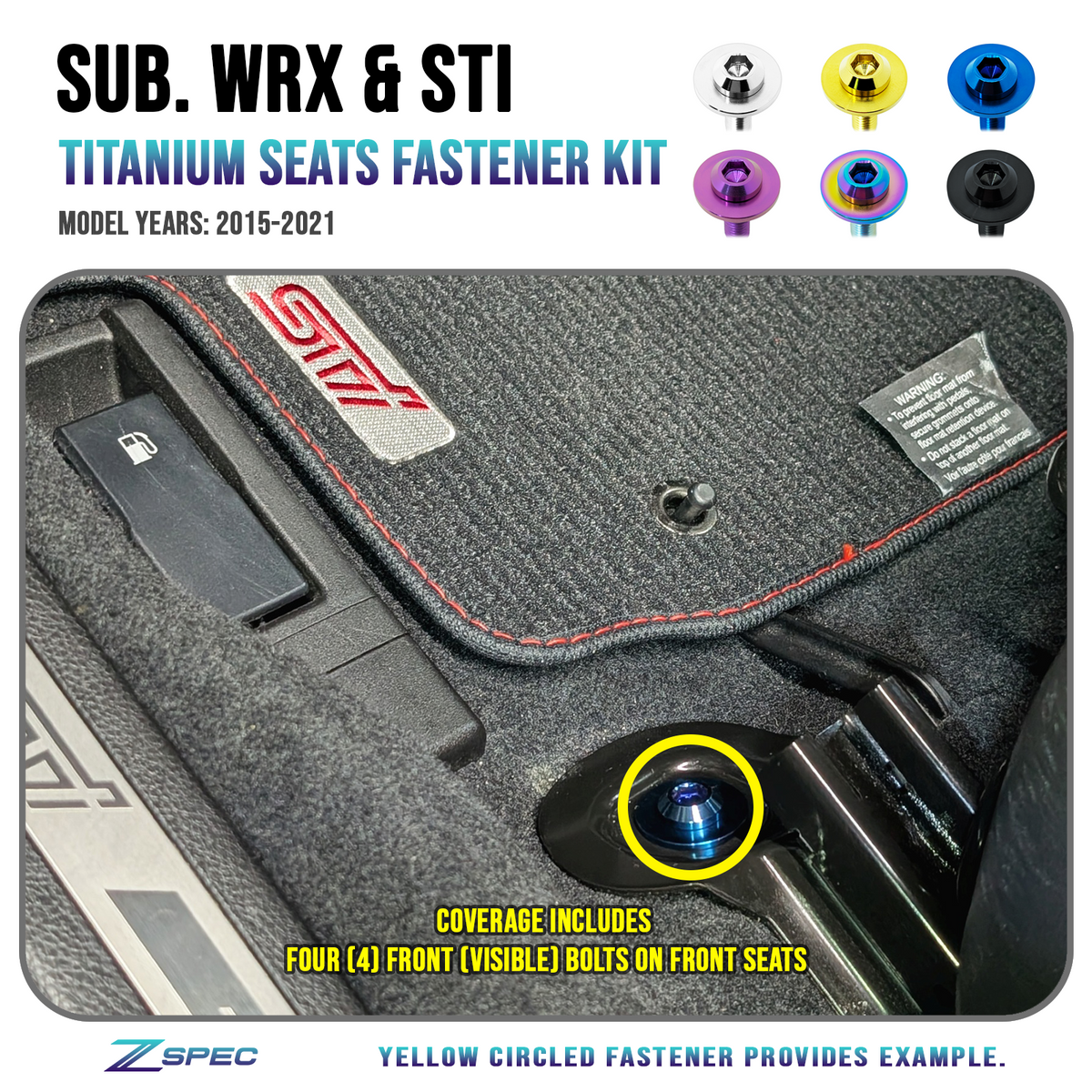 ZSPEC Seats Fastener Kit for '15-21 Subaru WRX & STi, Titanium