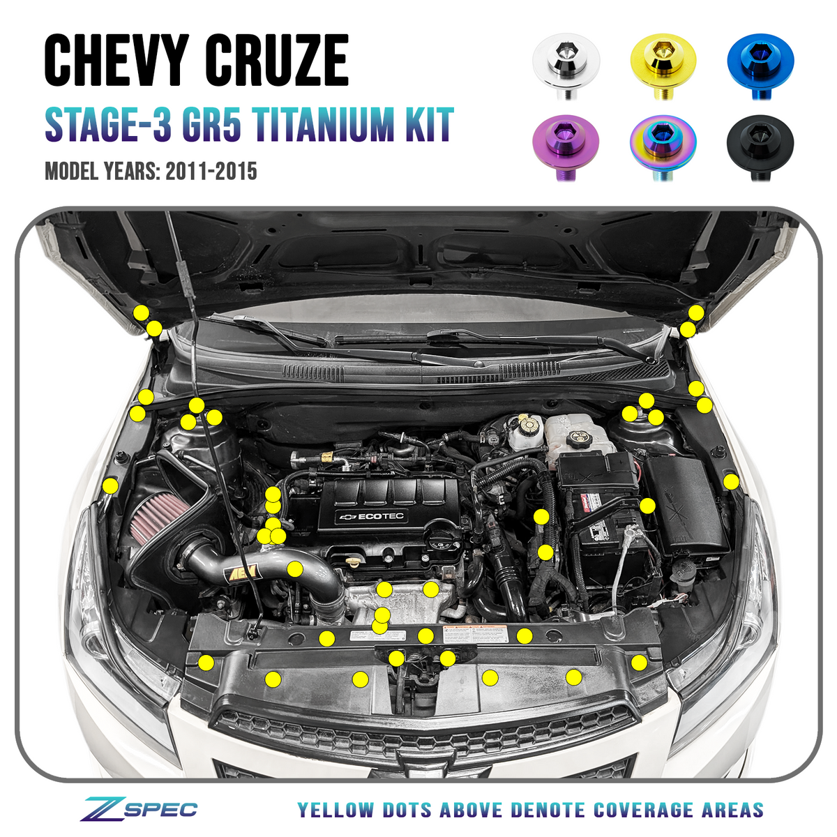 ZSPEC Stage-3 Dress Up Bolts® Fastener Kit for Chevy Cruze, Titanium