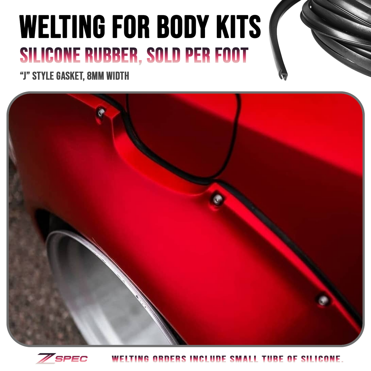 ZSPEC Body Kit & Fender Flare 8mm Welting, Silicone Rubber, Made in USA, Sold Per Foot
