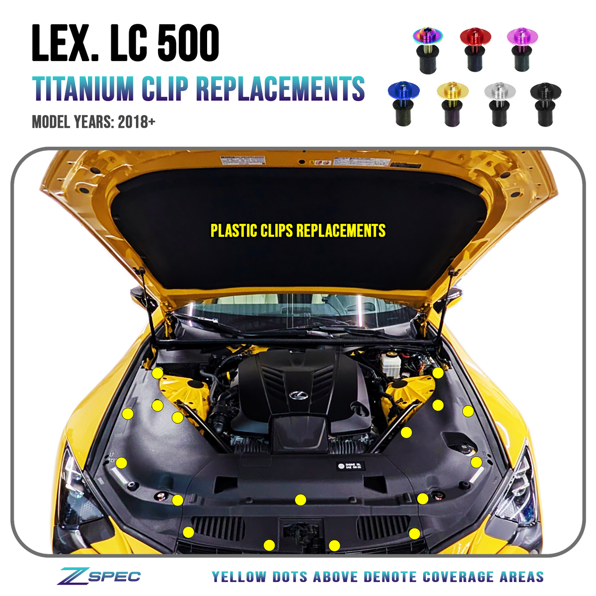 ZSPEC Plastic Clips Hardware Kit for Lexus LC 500, Titanium w/ Well Nuts