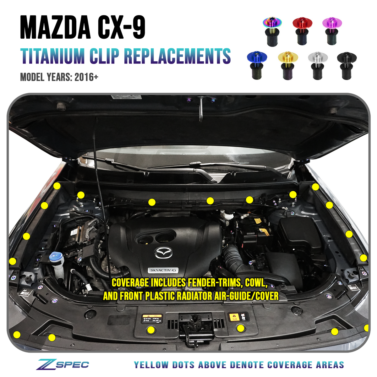 ZSPEC Titanium Clip Replacements Fastener Kit for the Mazda CX-9