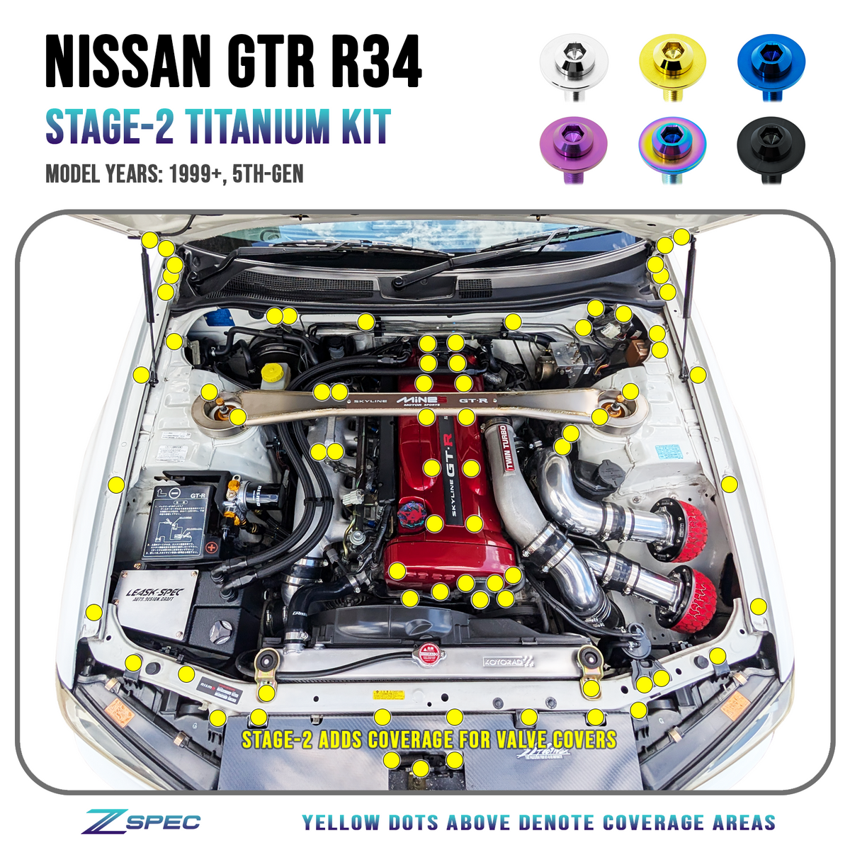 ZSPEC Stage-2 Titanium Hardware Kit for the Nissan Skyline GTR R34, RB26DETT