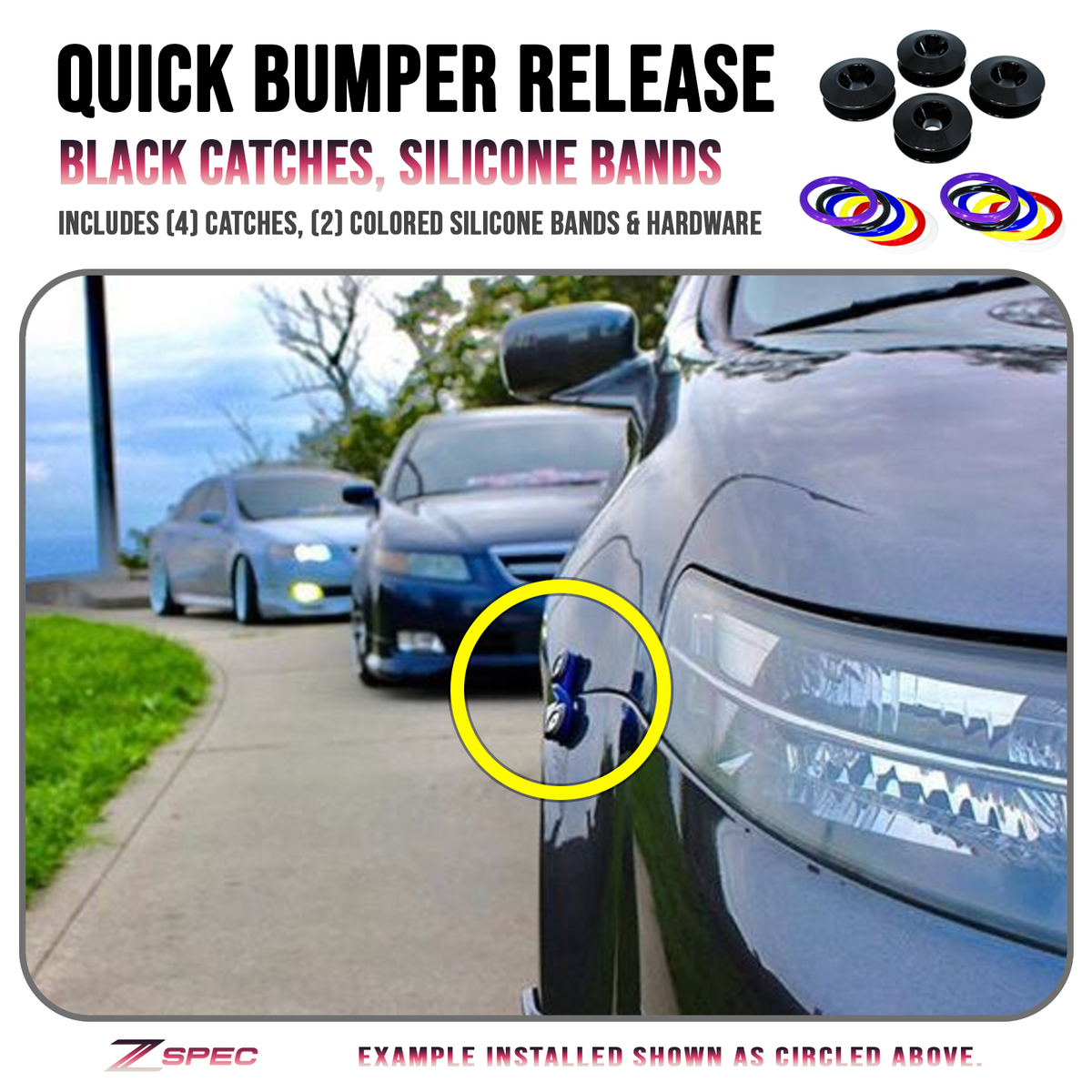 ZSPEC Quick Release Bumper Fastener Kit w/BLACK Catches & Colored Bands