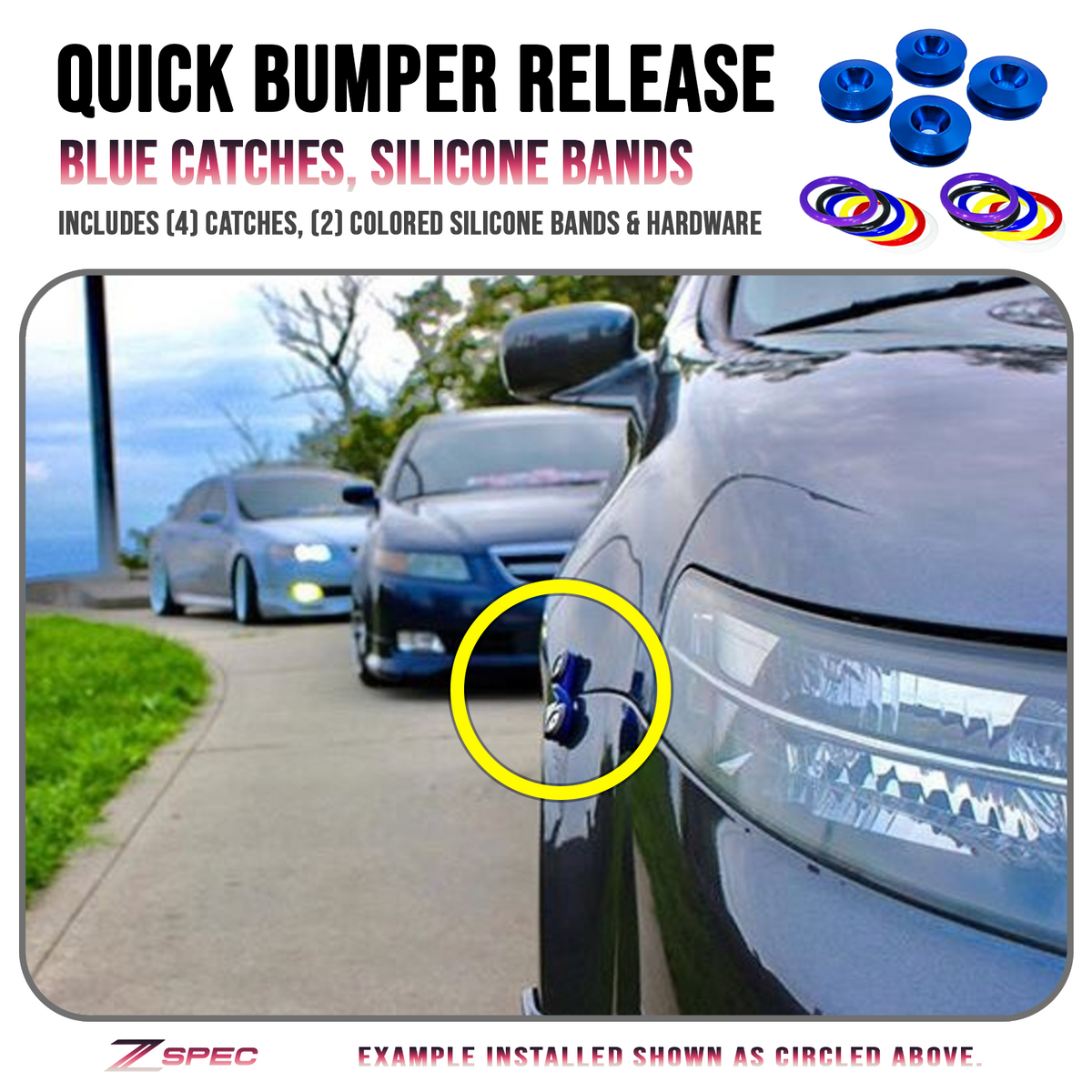 ZSPEC Quick Release Bumper Fastener Kit w/BLUE Catches & Colored Bands