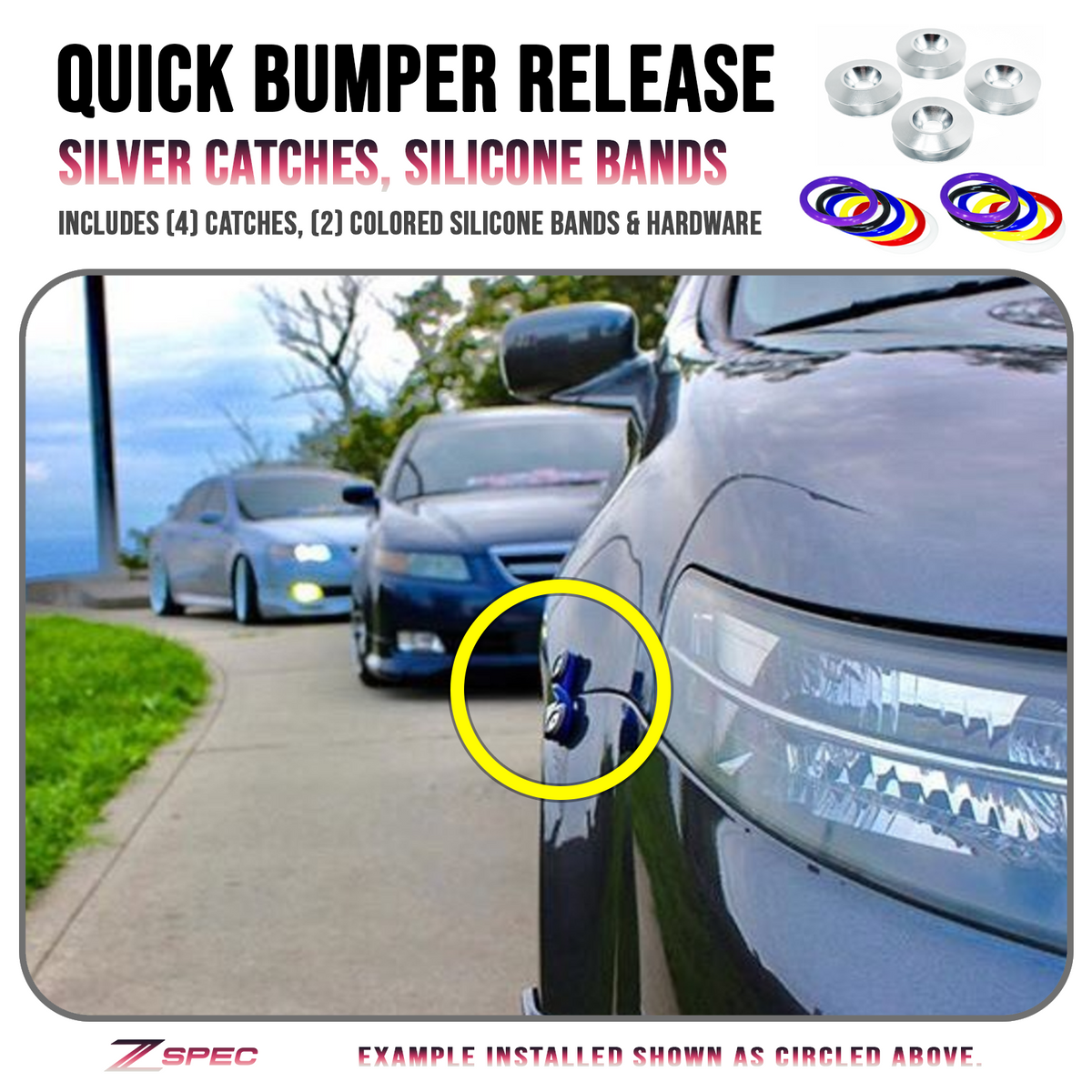 ZSPEC Quick Release Bumper Fastener Kit w/SILVER Catches & Colored Bands