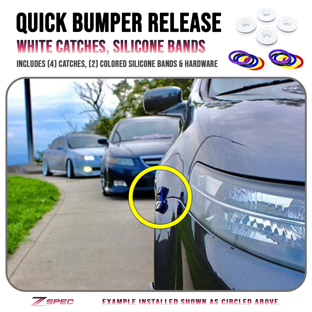 ZSPEC Quick Release Bumper Fastener Kit w/WHITE Catches & Colored Bands