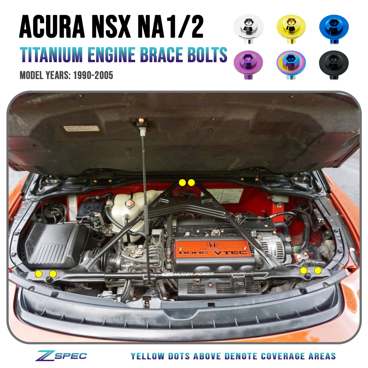 ZSPEC Engine Compartment Brace Hardware, 90-05 Acura NSX NA1/2, Titanium