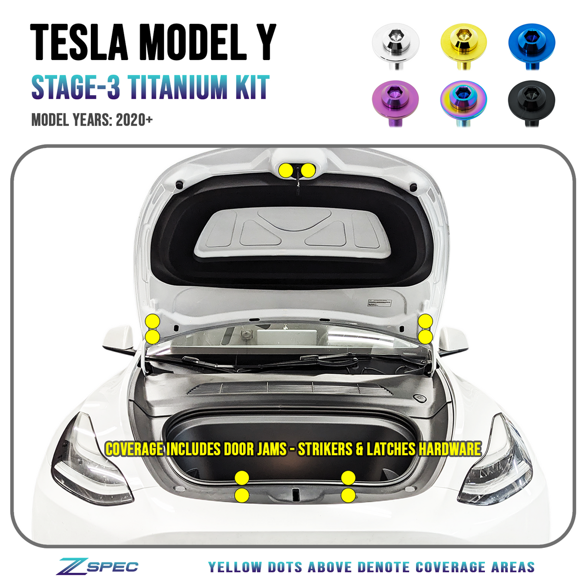 ZSPEC Stage-3 Dress Up Bolts® Fastener Kit for the Tesla Model Y, Grade-5 Titanium