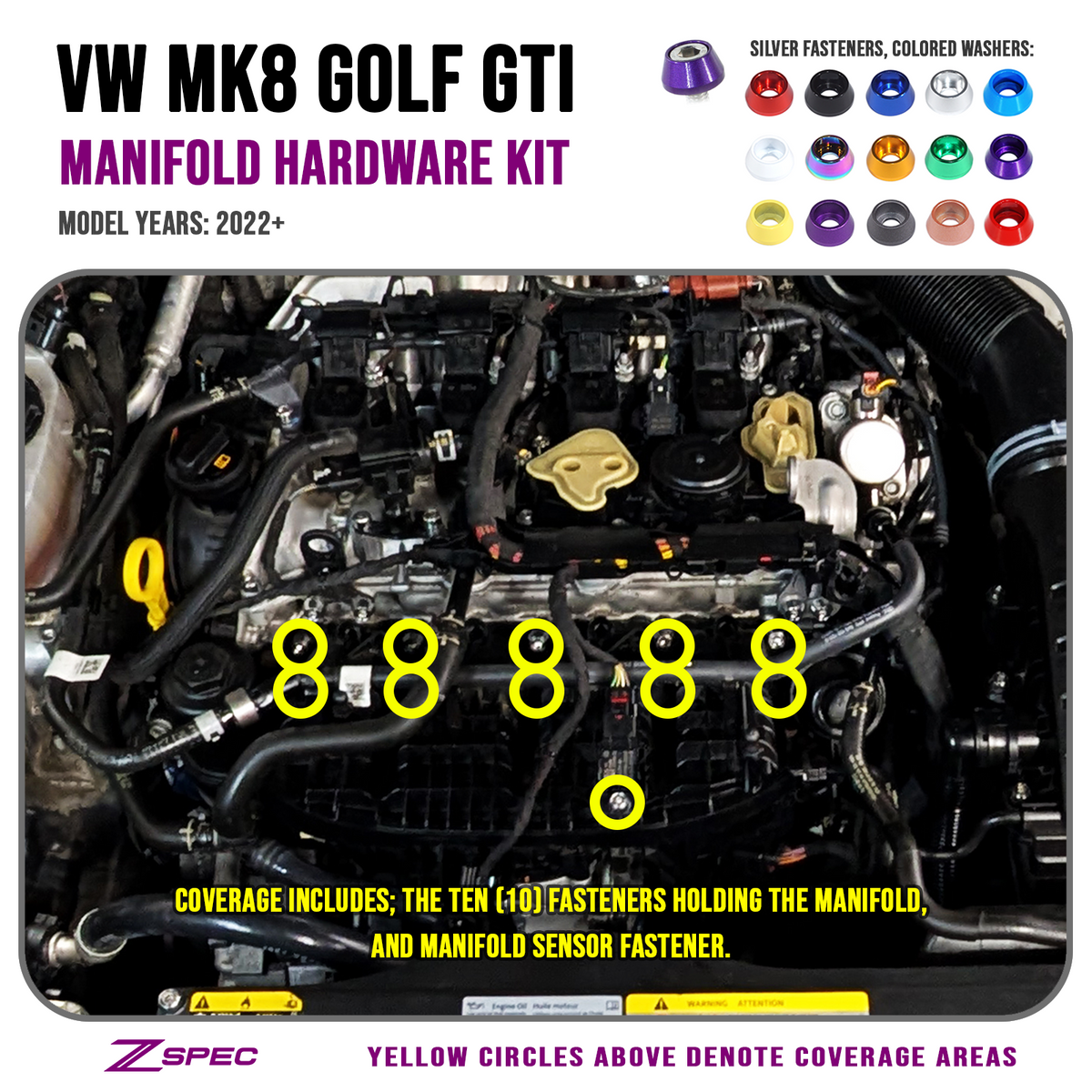 ZSPEC Manifold Fastener Kit, Stainless & Billet Hardware, VW MK8 Golf GTi