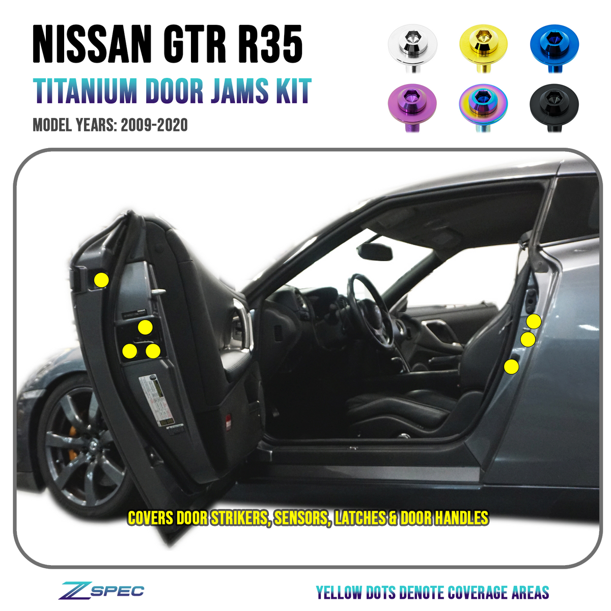 ZSPEC Door Jams Area Dress Up Bolts® Fastener Kit for '09-23 Nissan GTR (R35), Titanium
