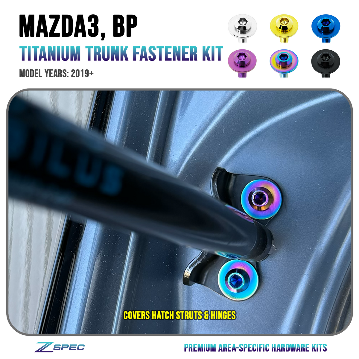 ZSPEC Trunk-Area Hardware Kit for the '19+ Mazda3 2.5 Turbo BP, Titanium