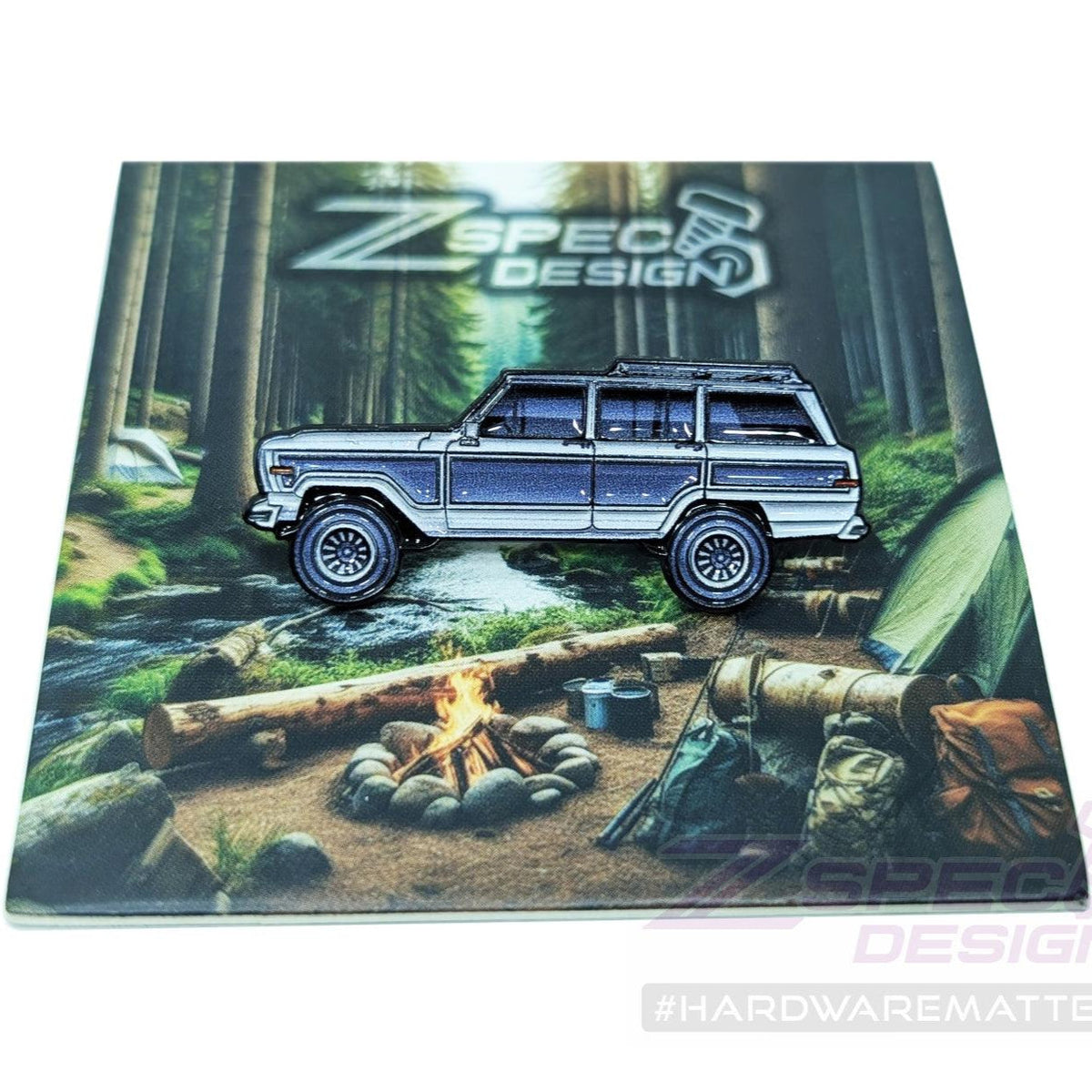 ZSPEC Collector Lapel / Hat Pin - Jeep Wagoneer with Rustic Scene Card