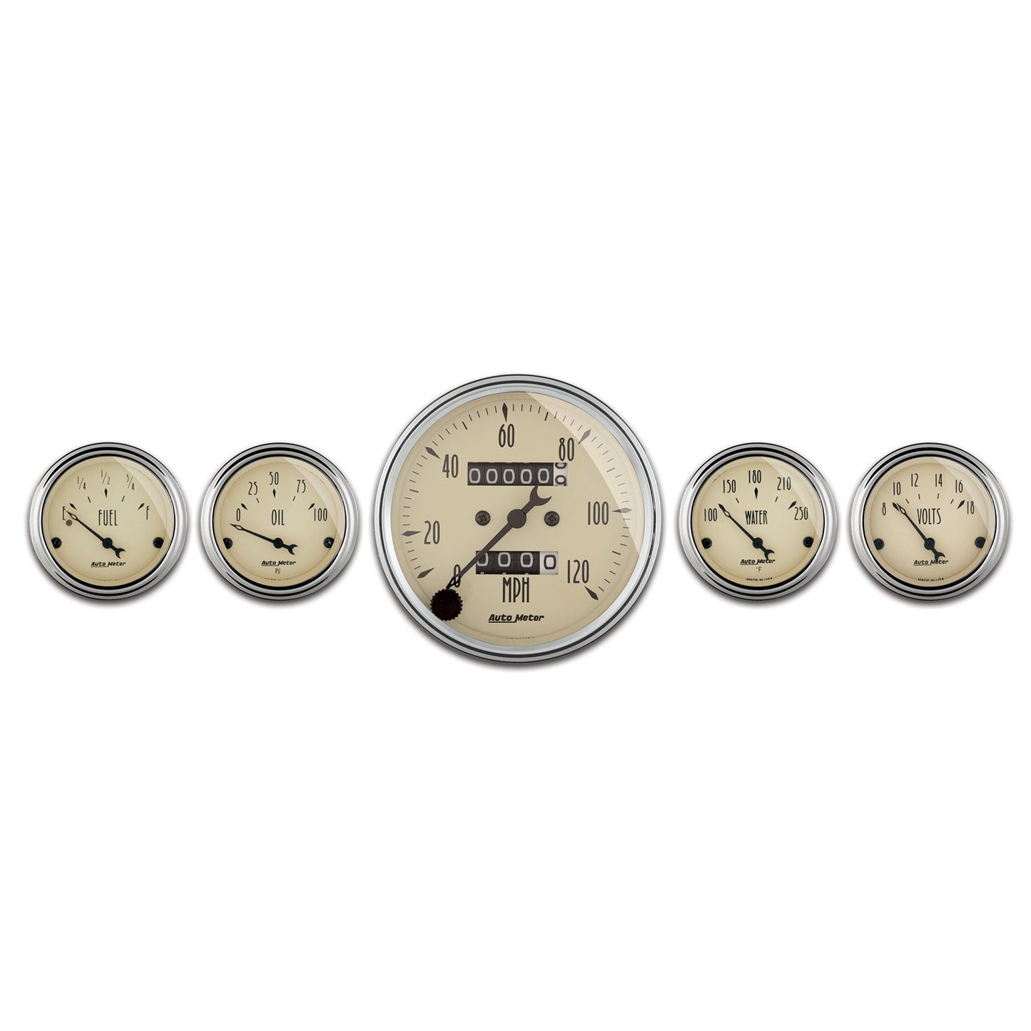 5 PC. GAUGE KIT 3-1/8 In. & 2-1/16 In.  MECH. SPEEDOMETER ANTIQUE BEIGE