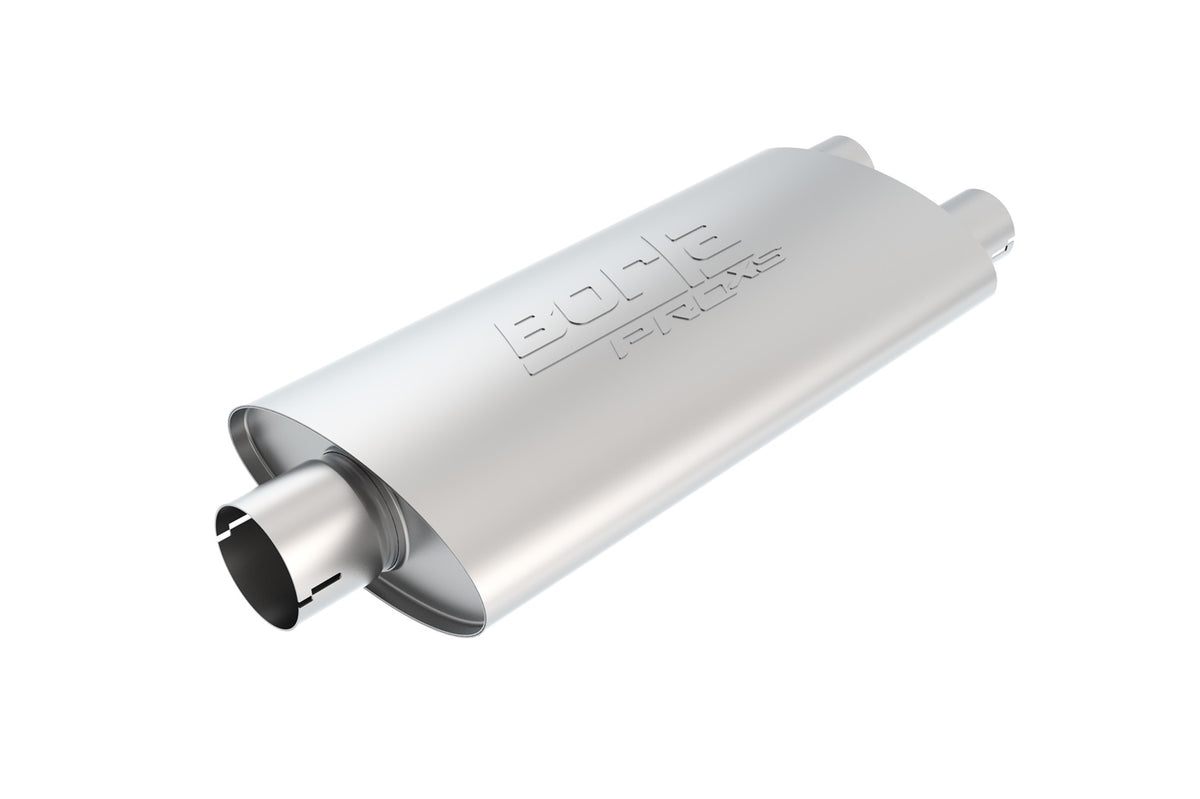 Borla ProXS Muffler 3in Center Inlet/ 2.5in Dual Outlet 4in X 9.5in Oval X 19in Long Body Notched...