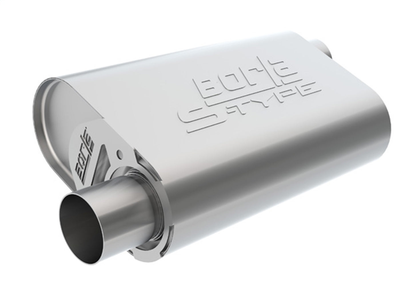CrateMuffler Muffler Chevrolet Small Block 283/ 327/ 350 CID V8 Stock Output 2.25in Offset Inlet/ 2.25in Offset Outlet S-Type